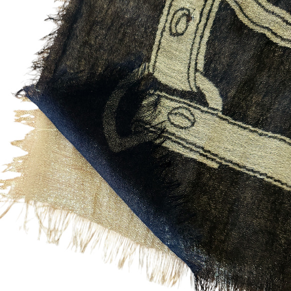 RALPH LAUREN PURPLE LABEL cashmere wool signature scarf wrap shawl black gold - Picture 7 of 12